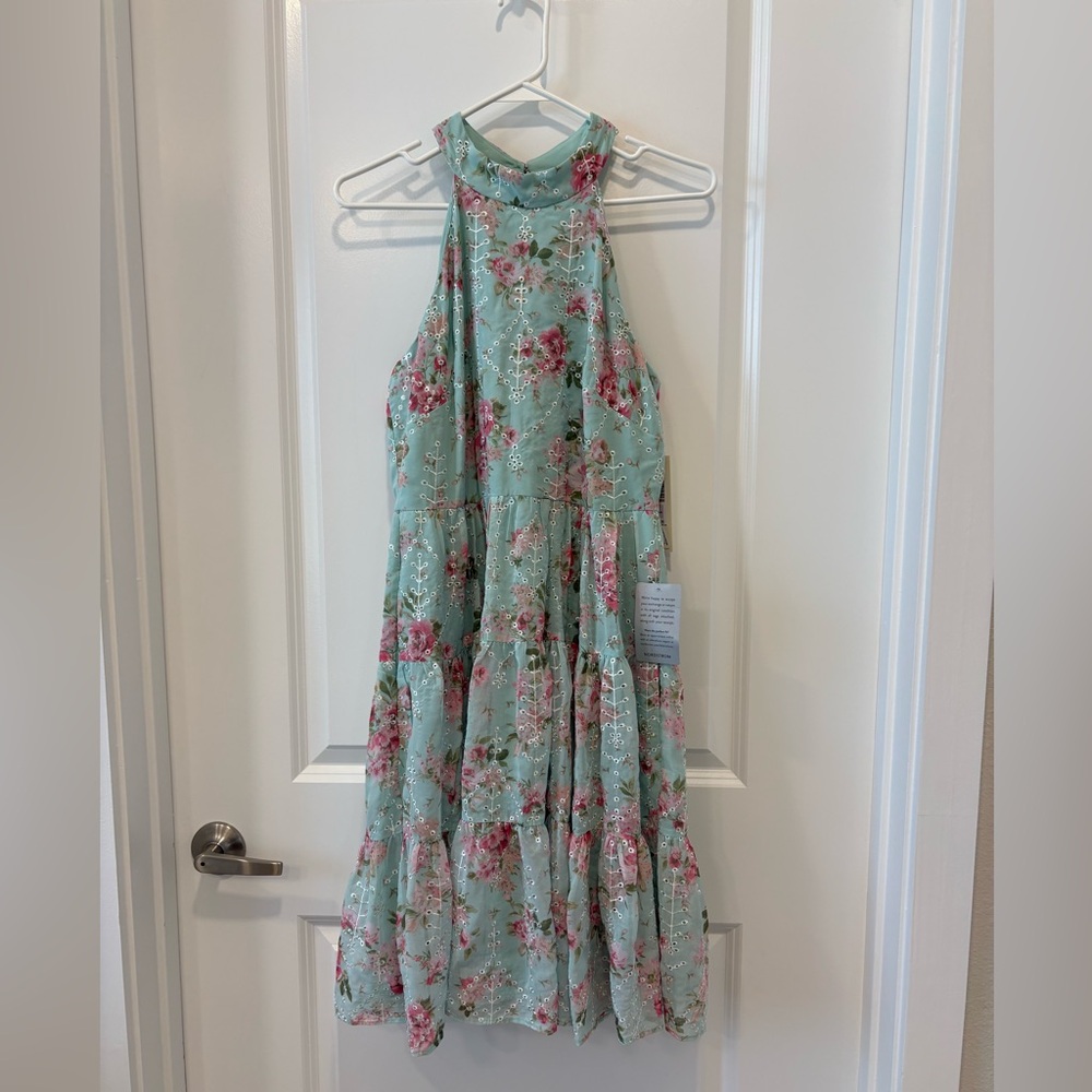 Nordstrom Floral Midi Dress in Mint and Pink
